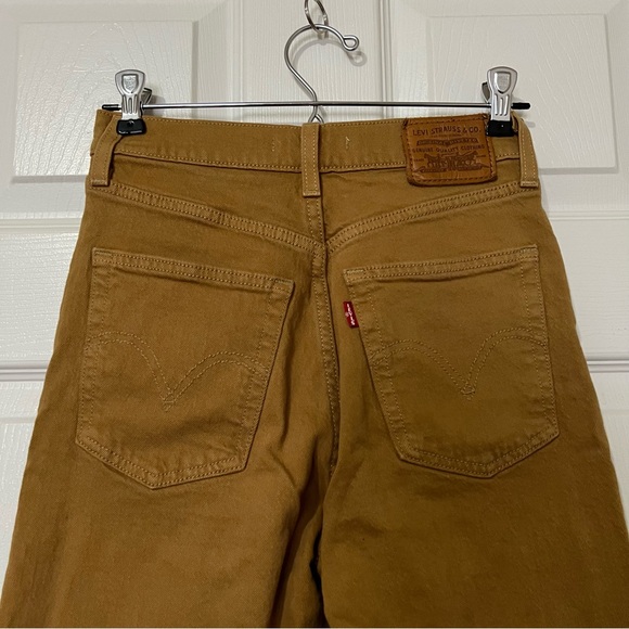 Levi's Ribcage High-Waist Straight Leg Ankle Denim Jeans Mustard Brown - W25 L27 - Picture 8 of 16